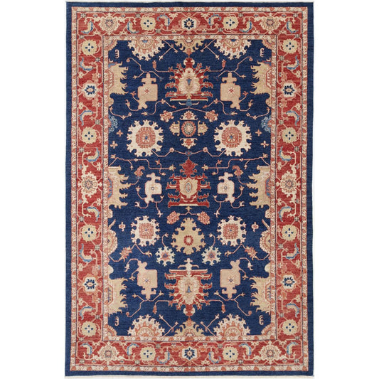 Ziegler Collection Hand Knotted Blue 6'0" X 9'1" Rectangle Farhan Design Wool Rug