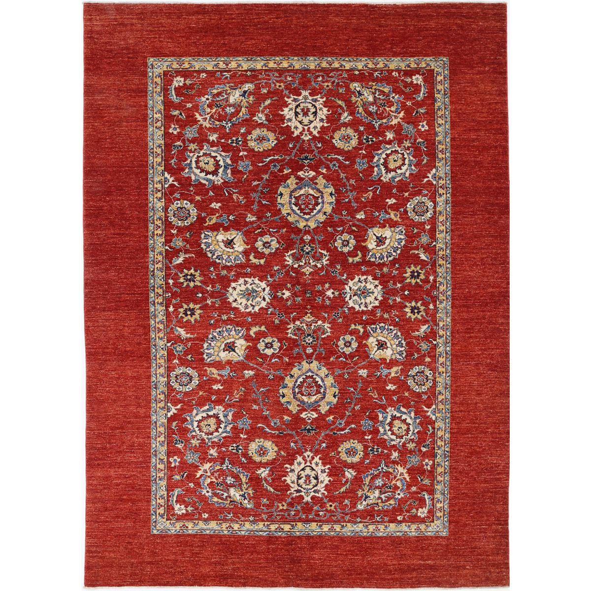 Ziegler Collection Hand Knotted Red 6'7" X 9'5" Rectangle Farhan Design Wool Rug