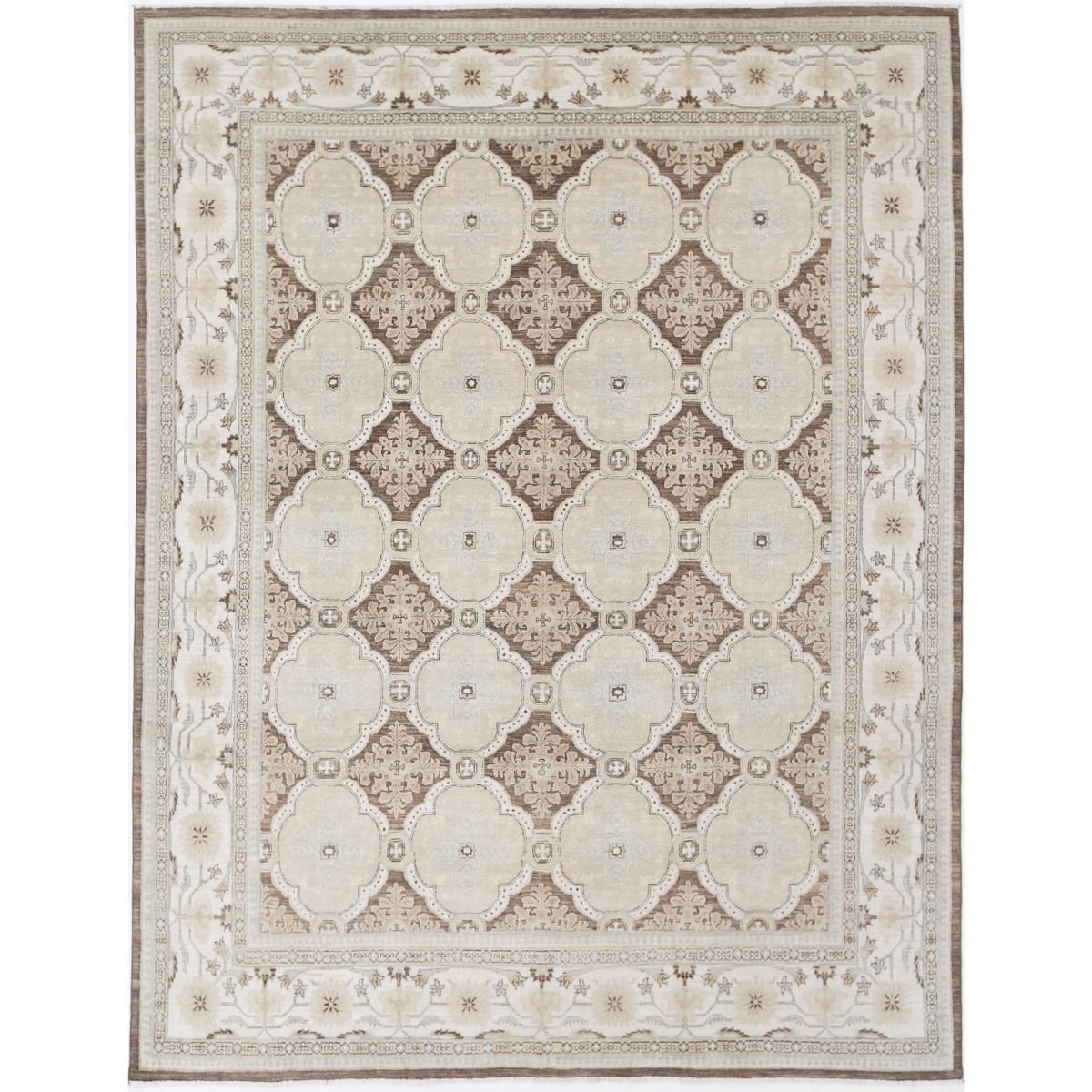 Ziegler Collection Hand Knotted Brown 8'0" X 10'9" Rectangle Tabriz Design Wool Rug