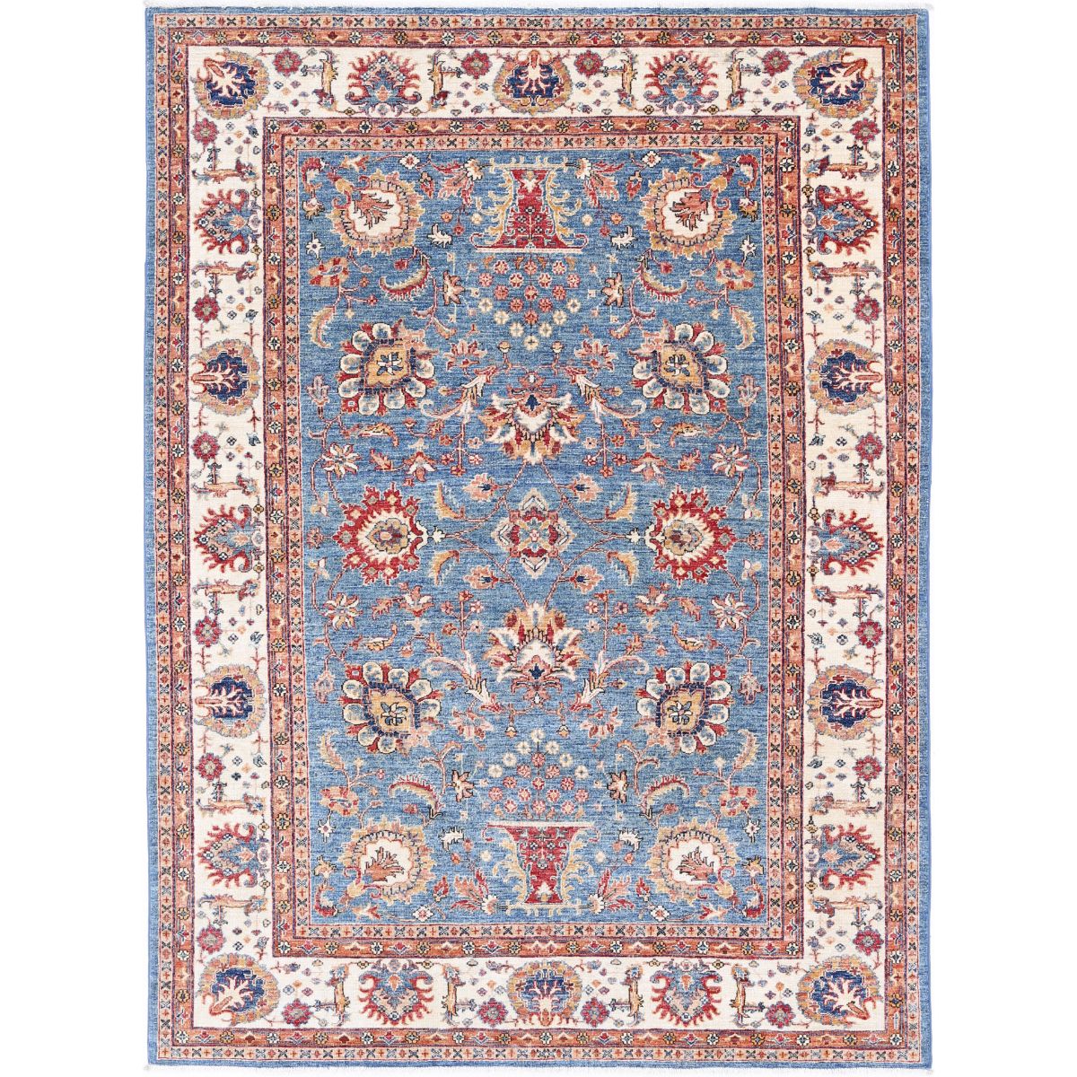 Ziegler Collection Hand Knotted Blue 5'9" X 8'0" Rectangle Farhan Design Wool Rug
