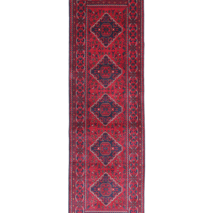 Afghan 2' 8" X 9' 3" Hand Knotted Wool Rug 2' 8" X 9' 3" (81 X 282) / Red / Wool