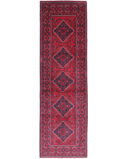 Afghan 2' 8" X 9' 3" Hand Knotted Wool Rug 2' 8" X 9' 3" (81 X 282) / Red / Wool