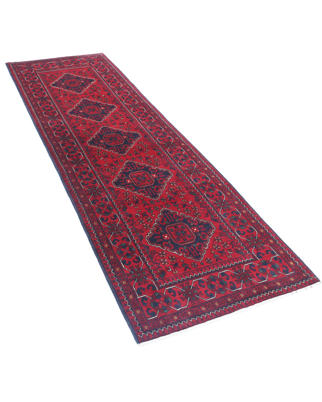 Afghan 2' 8" X 9' 3" Hand Knotted Wool Rug 2' 8" X 9' 3" (81 X 282) / Red / Wool