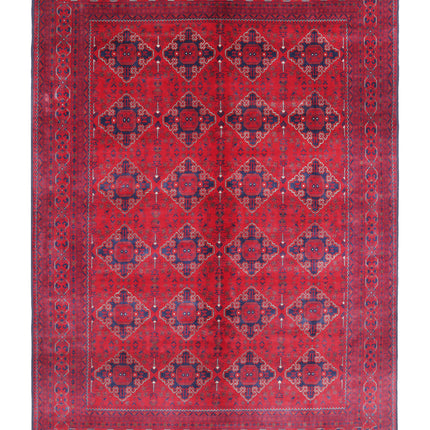 Afghan 8' 0" X 11' 3" Hand Knotted Wool Rug 8' 0" X 11' 3" (244 X 343) / Red / Wool