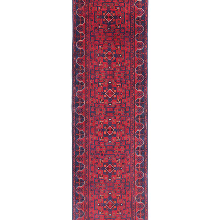 Afghan 2' 8" X 9' 6" Hand Knotted Wool Rug 2' 8" X 9' 6" (81 X 290) / Red / Wool