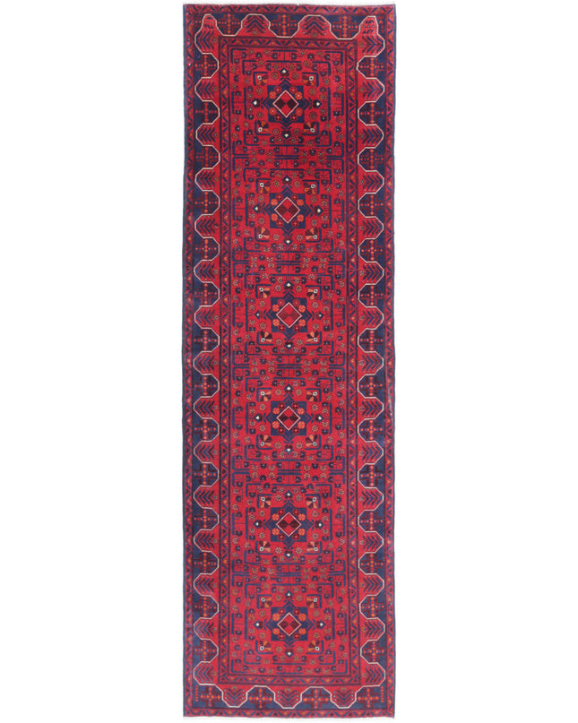 Afghan 2' 8" X 9' 6" Hand Knotted Wool Rug 2' 8" X 9' 6" (81 X 290) / Red / Wool