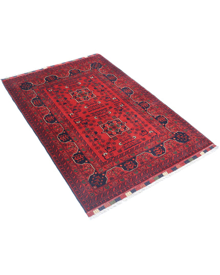 Afghan 3' 4" X 4' 9" Hand Knotted Wool Rug 3' 4" X 4' 9" (101 X 145) / Red / Wool