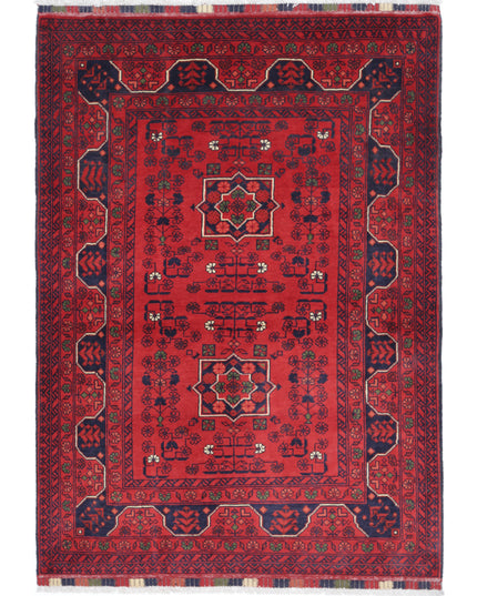 Afghan 3' 4" X 4' 9" Hand Knotted Wool Rug 3' 4" X 4' 9" (101 X 145) / Red / Wool
