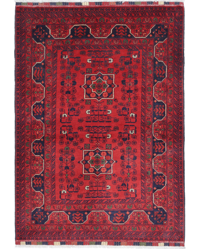 Afghan 3' 4" X 4' 9" Hand Knotted Wool Rug 3' 4" X 4' 9" (101 X 145) / Red / Wool