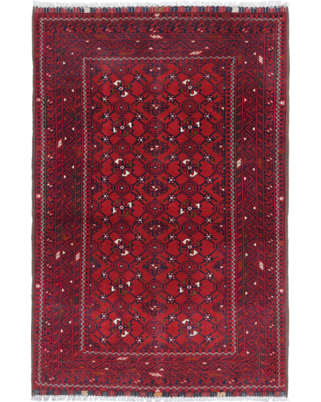 Afghan 3' 1" X 4' 9" Hand Knotted Wool Rug 3' 1" X 4' 9" (94 X 145) / Red / Wool
