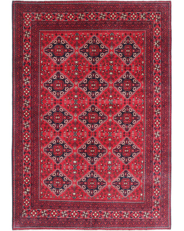 Afghan 6' 6" X 9' 6" Hand Knotted Wool Rug 6' 6" X 9' 6" (198 X 290) / Red / Wool