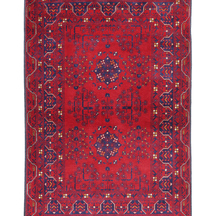Afghan 3' 0" X 4' 7" Hand Knotted Wool Rug 3' 0" X 4' 7" (91 X 140) / Red / Wool