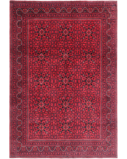 Afghan 6' 6" X 9' 5" Hand Knotted Wool Rug 6' 6" X 9' 5" (198 X 287) / Red / Wool