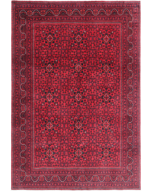 Afghan 6' 6" X 9' 5" Hand Knotted Wool Rug 6' 6" X 9' 5" (198 X 287) / Red / Wool