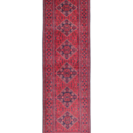 Afghan 2' 8" X 9' 7" Hand Knotted Wool Rug 2' 8" X 9' 7" (81 X 292) / Red / Wool