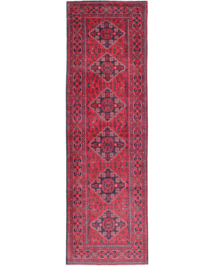 Afghan 2' 8" X 9' 7" Hand Knotted Wool Rug 2' 8" X 9' 7" (81 X 292) / Red / Wool