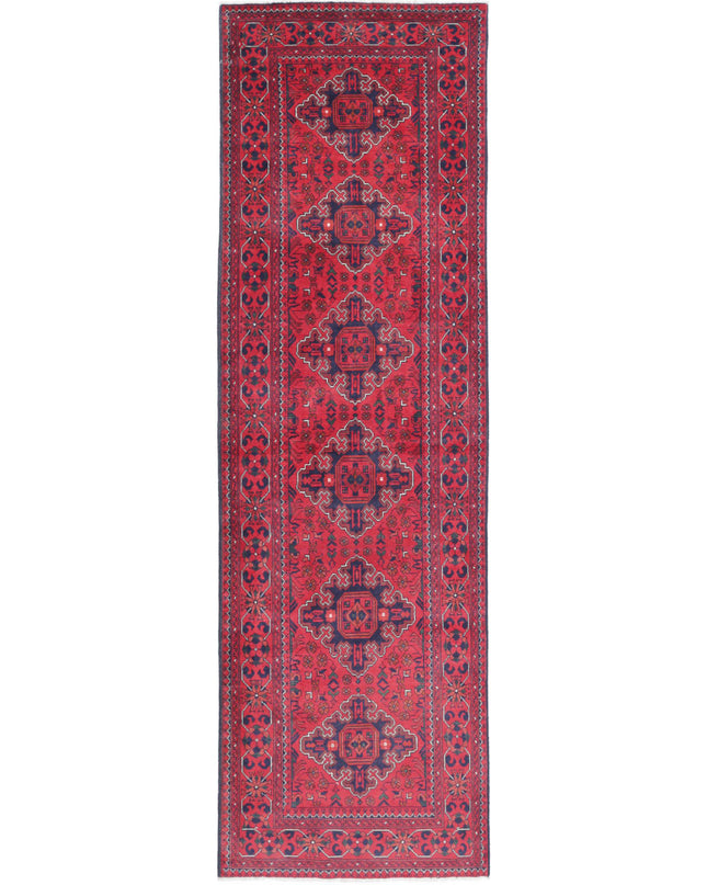 Afghan 2' 8" X 9' 7" Hand Knotted Wool Rug 2' 8" X 9' 7" (81 X 292) / Red / Wool