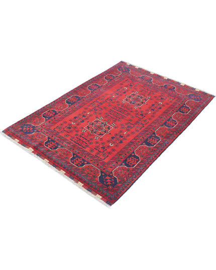 Afghan 3' 4" X 4' 8" Hand Knotted Wool Rug 3' 4" X 4' 8" (101 X 142) / Red / Wool