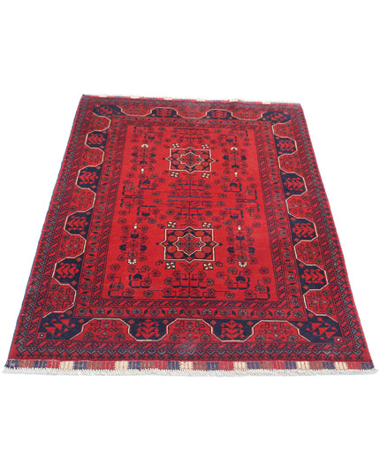Afghan 3' 4" X 4' 8" Hand Knotted Wool Rug 3' 4" X 4' 8" (101 X 142) / Red / Wool