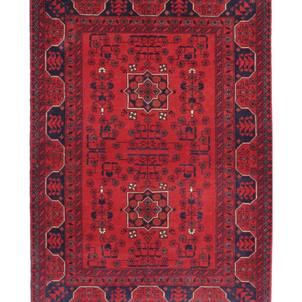 Afghan 3' 4" X 4' 8" Hand Knotted Wool Rug 3' 4" X 4' 8" (101 X 142) / Red / Wool