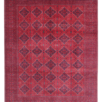 Afghan 9' 8" X 12' 4" Hand Knotted Wool Rug 9' 8" X 12' 4" (295 X 376) / Red / Wool