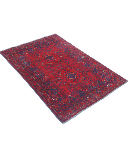 Afghan 3' 4" X 4' 9" Hand Knotted Wool Rug 3' 4" X 4' 9" (101 X 145) / Red / Wool
