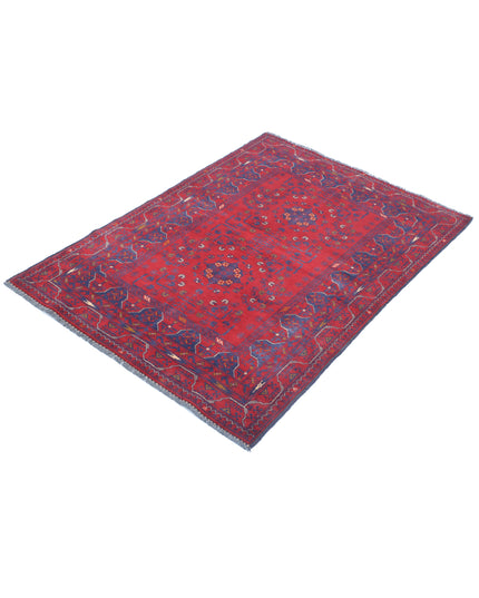 Afghan 3' 4" X 4' 9" Hand Knotted Wool Rug 3' 4" X 4' 9" (101 X 145) / Red / Wool