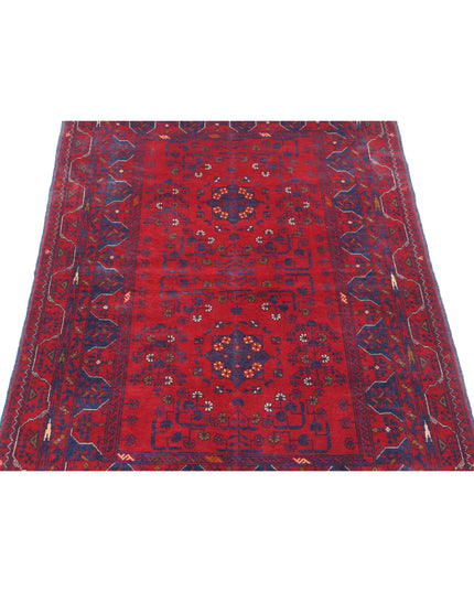 Afghan 3' 4" X 4' 9" Hand Knotted Wool Rug 3' 4" X 4' 9" (101 X 145) / Red / Wool