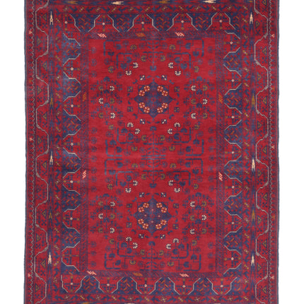 Afghan 3' 4" X 4' 9" Hand Knotted Wool Rug 3' 4" X 4' 9" (101 X 145) / Red / Wool