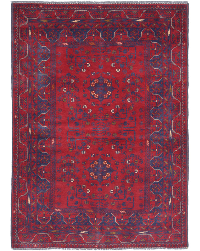 Afghan 3' 4" X 4' 9" Hand Knotted Wool Rug 3' 4" X 4' 9" (101 X 145) / Red / Wool