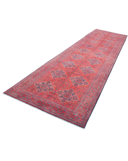 Afghan 4' 2" X 16' 0" Hand Knotted Wool Rug 4' 2" X 16' 0" (127 X 488) / Red / Wool
