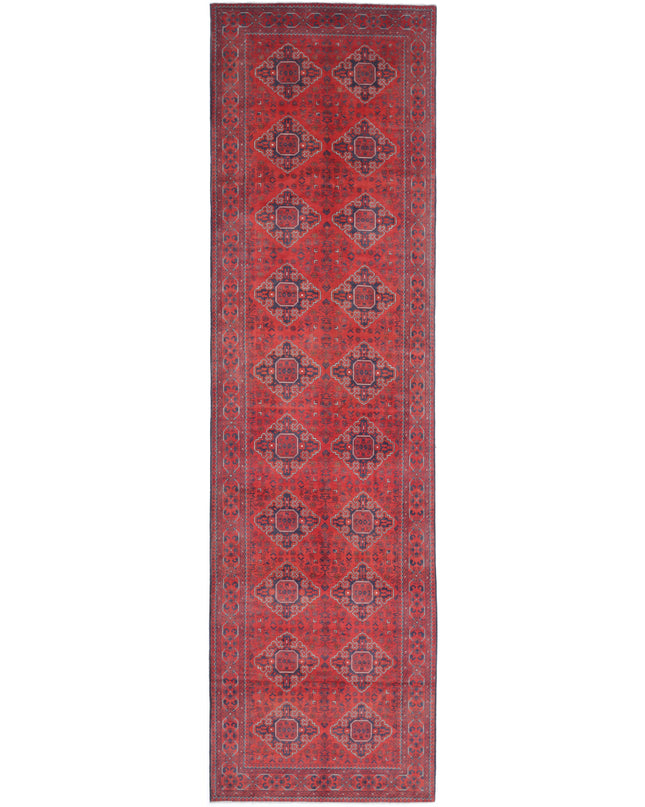 Afghan 4' 2" X 16' 0" Hand Knotted Wool Rug 4' 2" X 16' 0" (127 X 488) / Red / Wool