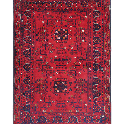 Afghan 3' 3" X 4' 9" Hand Knotted Wool Rug 3' 3" X 4' 9" (99 X 145) / Red / Wool