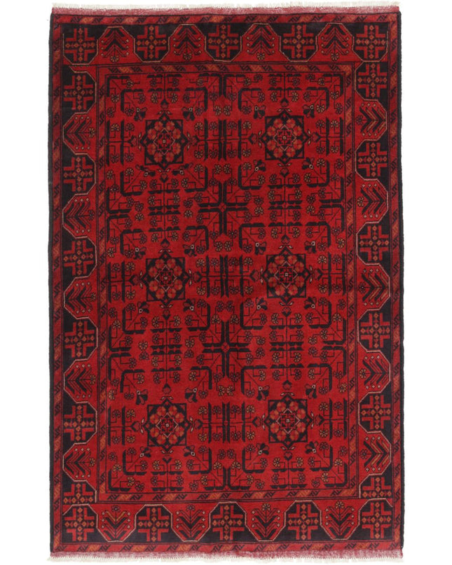 Afghan 4' 2" X 6' 5" Hand Knotted Wool Rug 4' 2" X 6' 5" (127 X 196) / Red / Wool