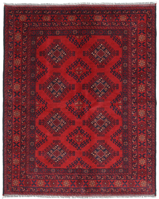 Afghan 5' 0" X 6' 3" Hand Knotted Wool Rug 5' 0" X 6' 3" (152 X 191) / Red / Wool