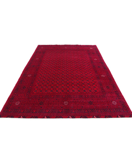 Afghan 6' 6" X 9' 3" Hand Knotted Wool Rug 6' 6" X 9' 3" (198 X 282) / Red / Wool
