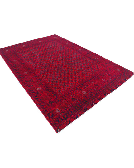 Afghan 6' 6" X 9' 6" Hand Knotted Wool Rug 6' 6" X 9' 6" (198 X 290) / Red / Wool