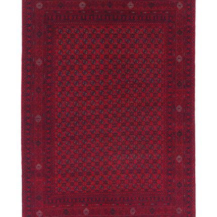Afghan 6' 6" X 9' 6" Hand Knotted Wool Rug 6' 6" X 9' 6" (198 X 290) / Red / Wool