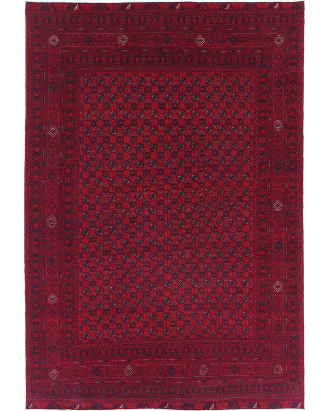 Afghan 6' 6" X 9' 6" Hand Knotted Wool Rug 6' 6" X 9' 6" (198 X 290) / Red / Wool