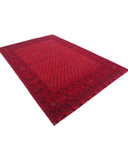 Afghan 6' 6" X 9' 6" Hand Knotted Wool Rug 6' 6" X 9' 6" (198 X 290) / Red / Wool