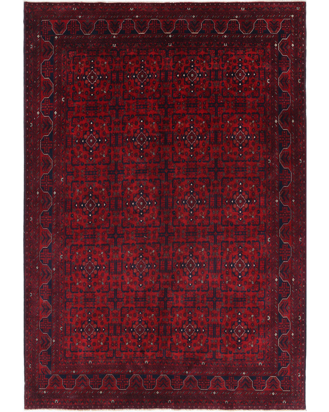 Afghan 6' 7" X 9' 8" Hand Knotted Wool Rug 6' 7" X 9' 8" (201 X 295) / Red / Wool