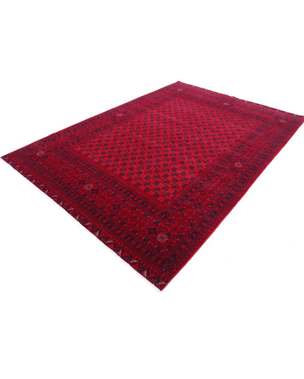 Afghan 6' 6" X 9' 3" Hand Knotted Wool Rug 6' 6" X 9' 3" (198 X 282) / Red / Wool