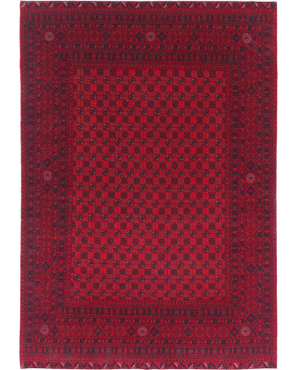 Afghan 6' 6" X 9' 3" Hand Knotted Wool Rug 6' 6" X 9' 3" (198 X 282) / Red / Wool
