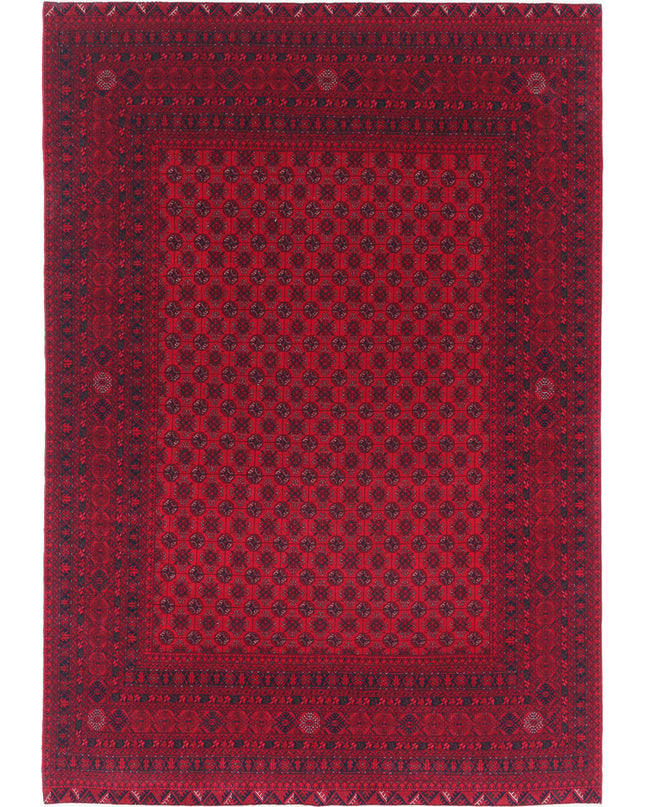 Afghan 6' 6" X 9' 3" Hand Knotted Wool Rug 6' 6" X 9' 3" (198 X 282) / Red / Wool