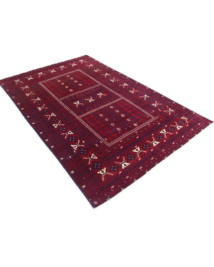 Afghan 5' 2" X 7' 10" Hand Knotted Wool Rug 5' 2" X 7' 10" (158 X 239) / Red / Wool