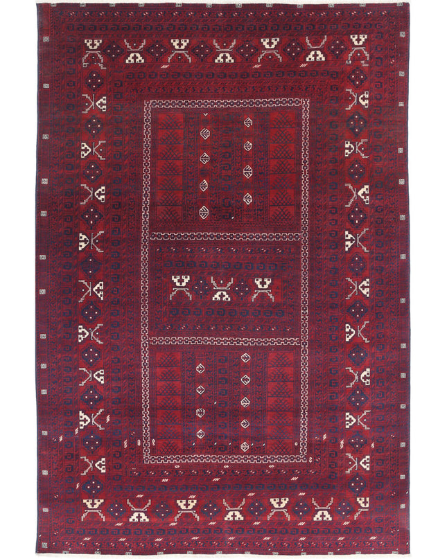 Afghan 5' 2" X 7' 10" Hand Knotted Wool Rug 5' 2" X 7' 10" (158 X 239) / Red / Wool