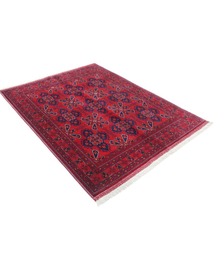 Afghan 4' 10" X 6' 3" Hand Knotted Wool Rug 4' 10" X 6' 3" (147 X 191) / Red / Wool