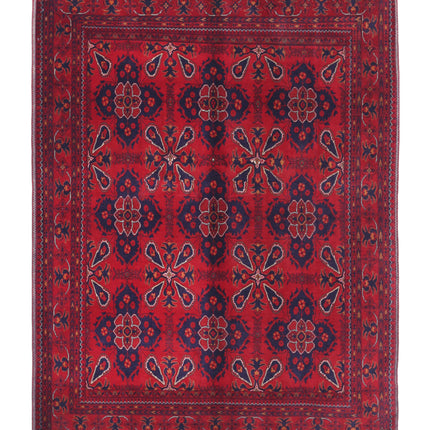 Afghan 4' 10" X 6' 3" Hand Knotted Wool Rug 4' 10" X 6' 3" (147 X 191) / Red / Wool