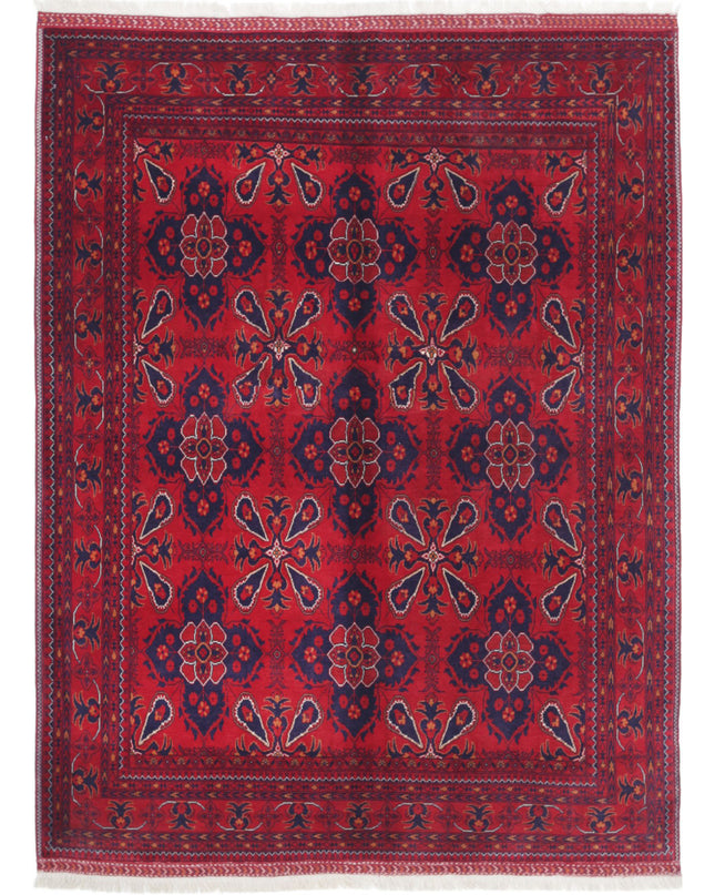 Afghan 4' 10" X 6' 3" Hand Knotted Wool Rug 4' 10" X 6' 3" (147 X 191) / Red / Wool