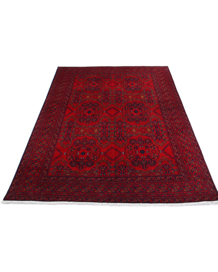 Afghan 4' 10" X 6' 6" Hand Knotted Wool Rug 4' 10" X 6' 6" (147 X 198) / Red / Wool